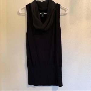 WHBM Black Chiffon Cowl Neck Knit Tank Medium